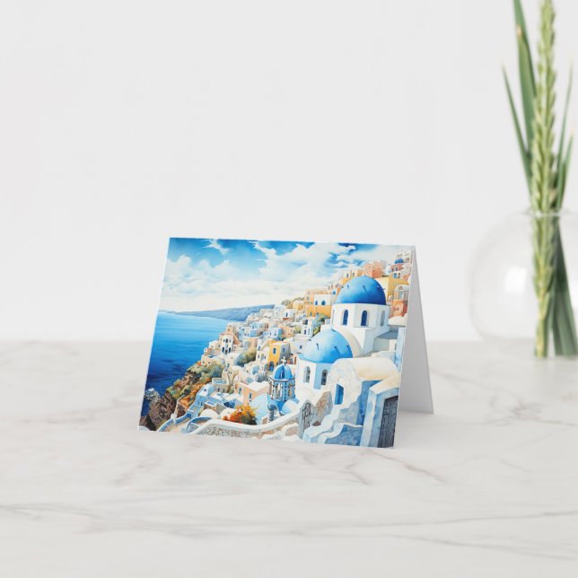 Santorini Watercolour Painting Design. Card (Front)