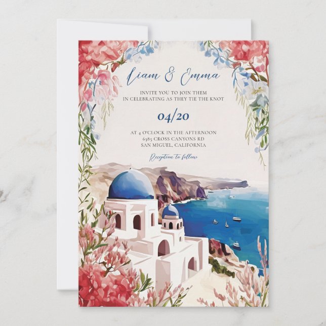 Santorini Wedding Invite Greek Wedding Destination (Front)
