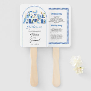 Santorini Wedding Menu Programme Greece Greek Hand Fan