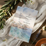Santorini Wedding Program Template | Mediterranean<br><div class="desc">Guide your guests through your special day with this elegant Santorini-inspired wedding program, featuring a romantic watercolor coastal design inspired by Mediterranean destinations. With soft ocean blues, warm sunset tones, and charming seaside architecture, this program adds a refined and cohesive touch to your ceremony. The clean layout ensures your ceremony...</div>