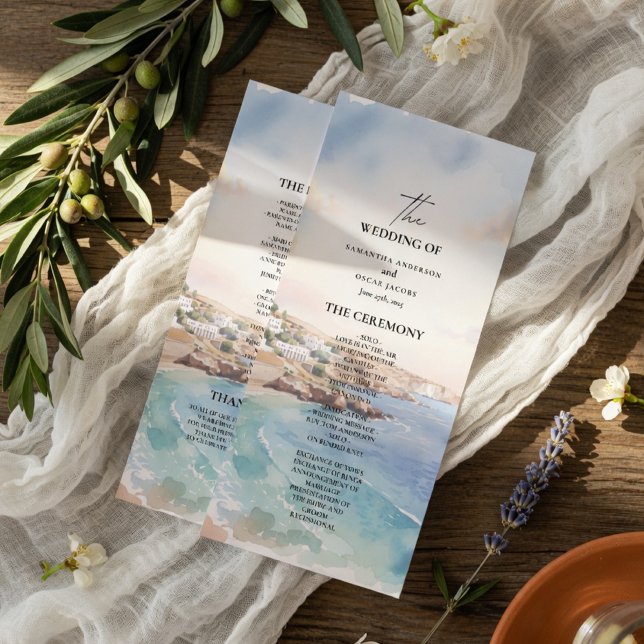 Santorini Wedding Program Template | Mediterranean (Creator Uploaded)