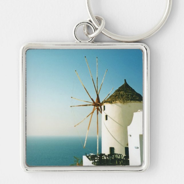 Santorini windmill, Greece Key Ring (Front)