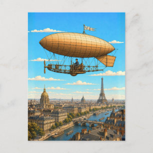 Santos-Dumont Airship Above Paris Postcard