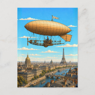 Santos-Dumont Airship Above Paris Postcard