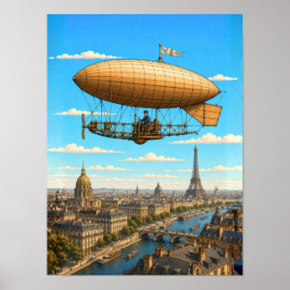 Santos-Dumont Airship Above Paris Poster