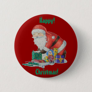 sants wrapping gifts and toys for christmas 6 cm round badge