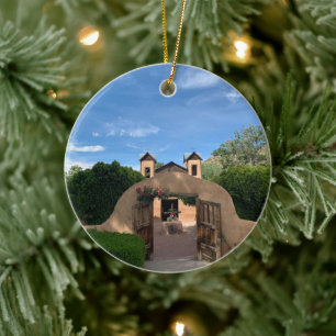 Santuario de Chimayo church photograph catholic Ceramic Tree Decoration