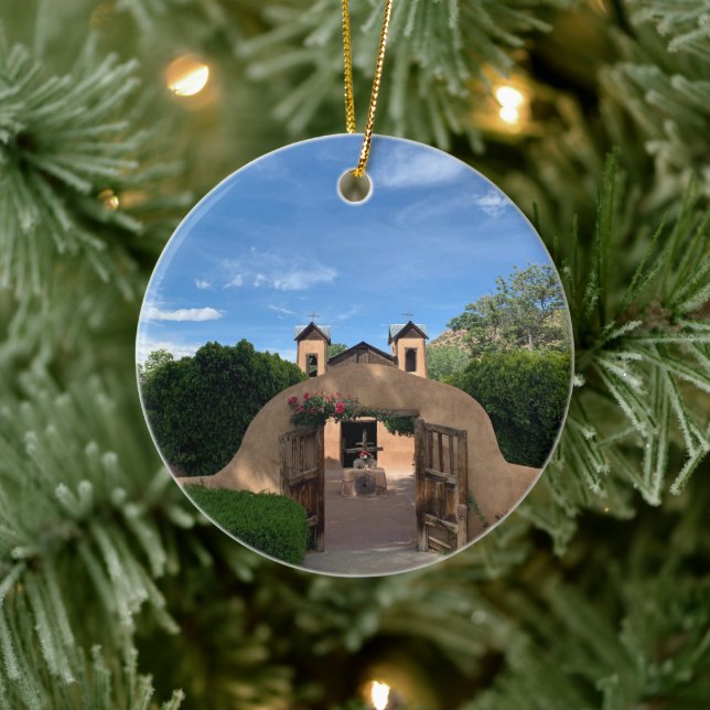 Santuario de Chimayo church photograph catholic  Ceramic Tree Decoration (Tree)