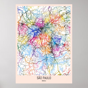 São Paulo Brazil City Map Poster