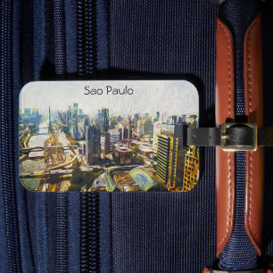 Sao Paulo Brazil Cityscape Painting  Luggage Tag