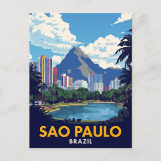 Sao Paulo Brazil Retro Skyline Art Postcard