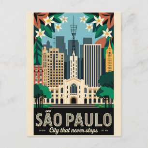 São Paulo Brazil Retro Travel Poster Art Postcard
