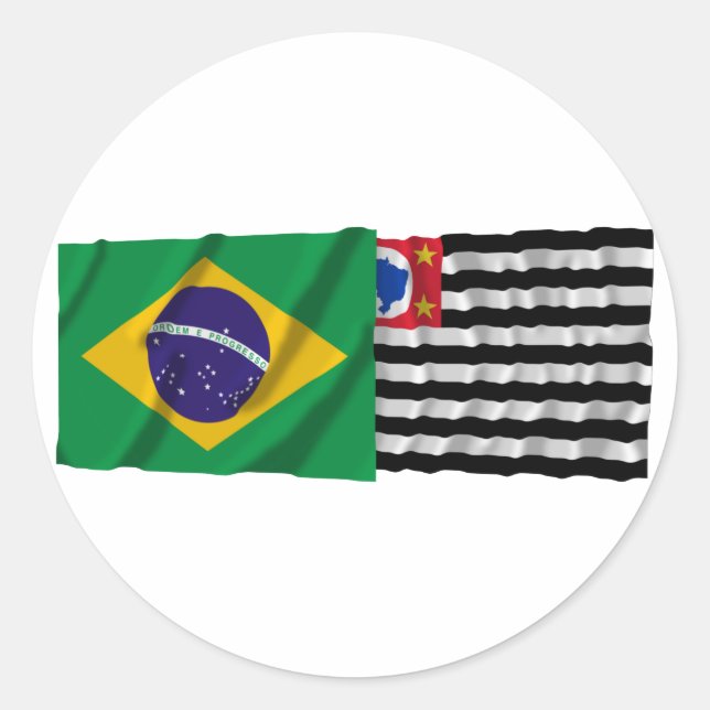 São Paulo & Brazil Waving Flags Classic Round Sticker (Front)
