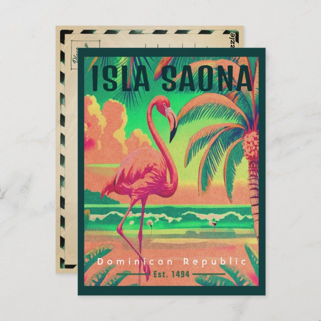 Saona Island DR Retro Flamingos Souvenir 1950s Postcard (Front/Back)