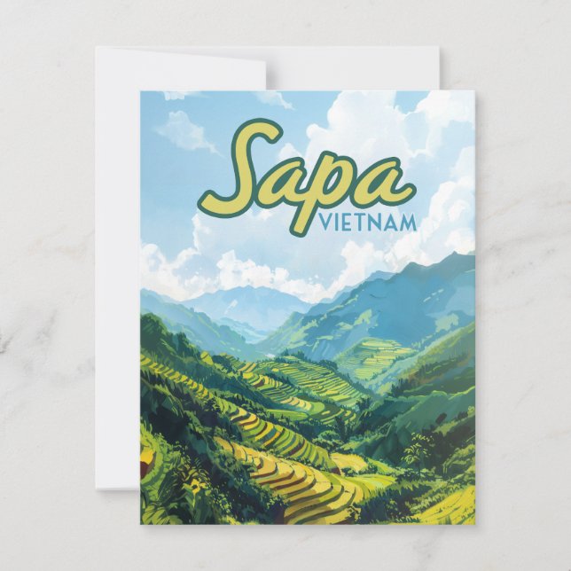 Sapa Vietnam Asia Rice Terraces Vintage Card (Front)