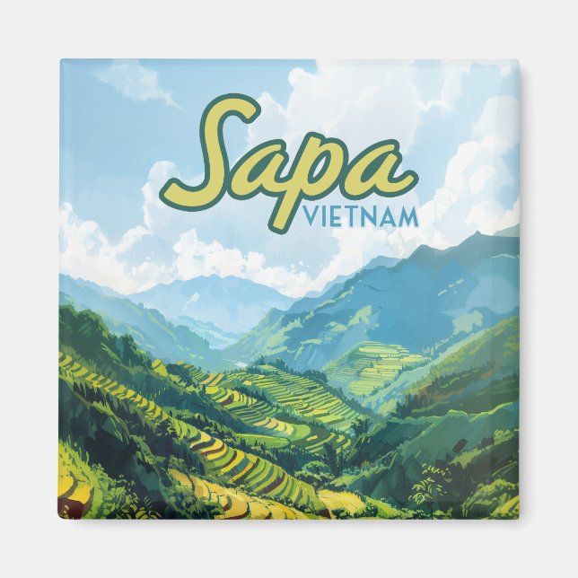 Sapa Vietnam Asia Rice Terraces Vintage Travel  Magnet (Front)