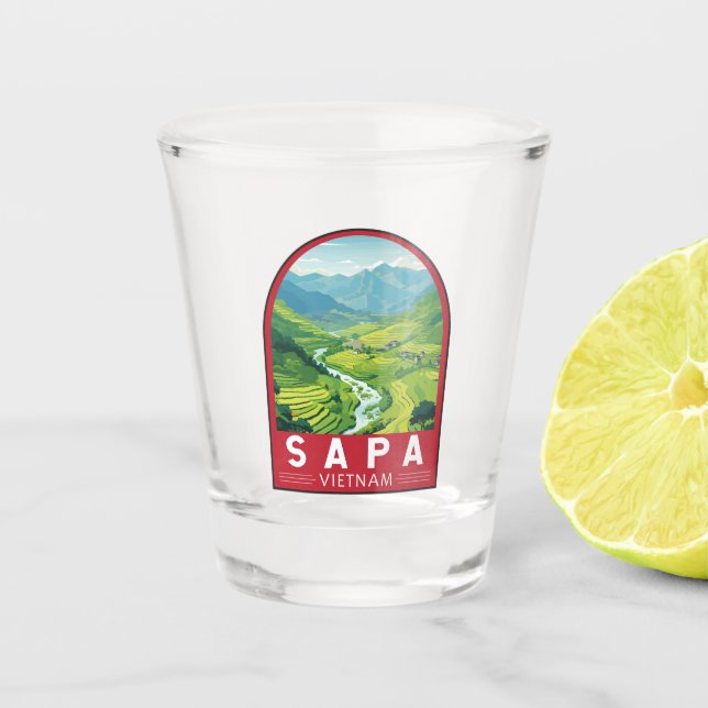 Sapa Vietnam Travel Art Vintage Shot Glass (Front)
