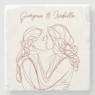 Sapphic Line Art Custom Stone Coaster