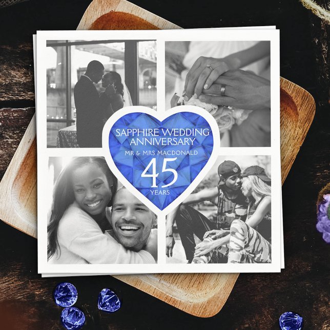 Sapphire 45th wedding Anniversary heart blue photo Napkin (Creator Uploaded)