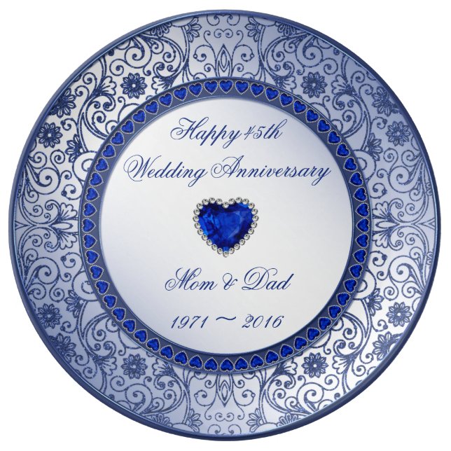 Sapphire 45th Wedding Anniversary Porcelain Plate (Front)