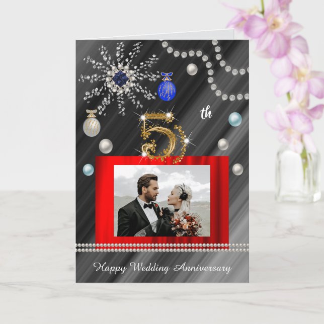 Sapphire 5th Anniversary on Christmas | 2 photos Card (Orchid)