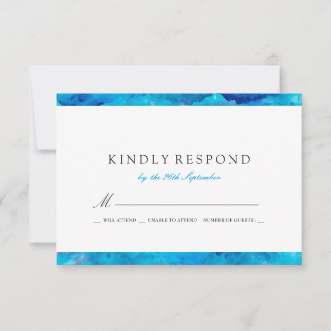 Sapphire Abstract Watercolor Wedding RSVP Card (Front)