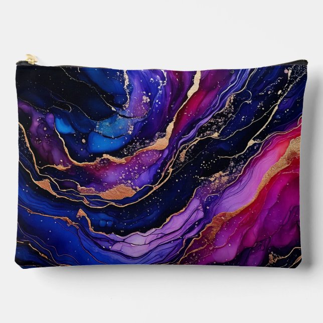 Sapphire Amethyst Alcohol Ink Accessory Pouch (Front)