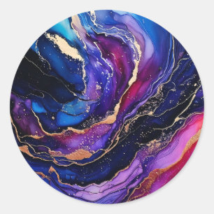 Sapphire Amethyst Alcohol Ink Clock Classic Round Sticker
