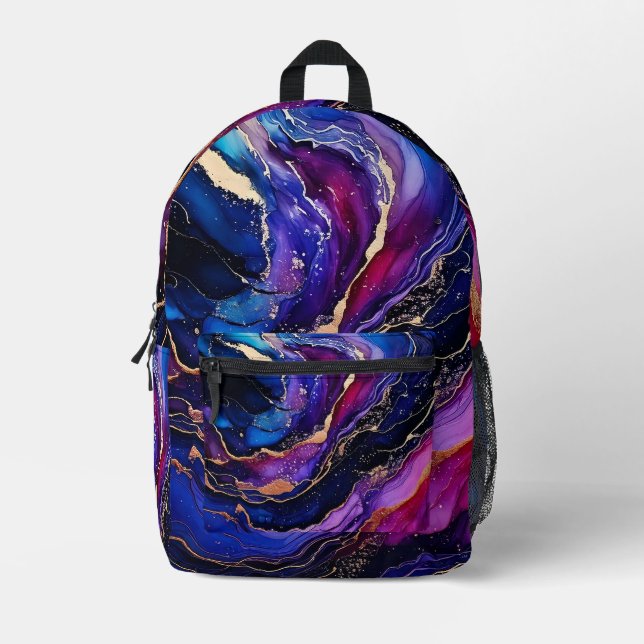 Sapphire Amethyst Alcohol Ink Printed Backpack (Front)