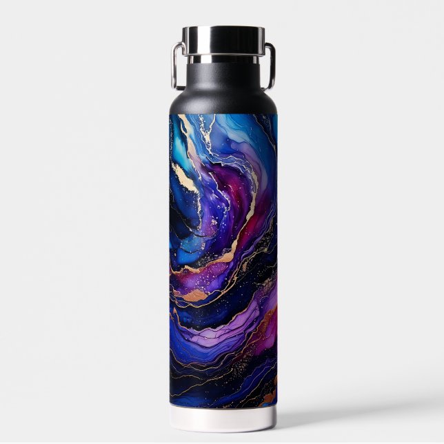 Sapphire Amethyst Alcohol Ink Water Bottle (Front)