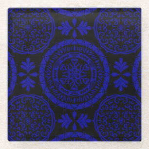 Sapphire and Black Mini Mandala Glass Coaster