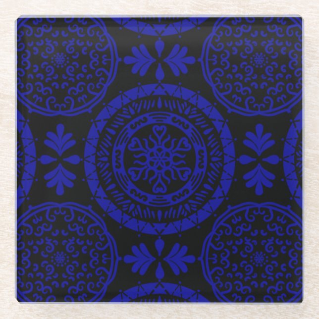 Sapphire and Black Mini Mandala Glass Coaster (Front)