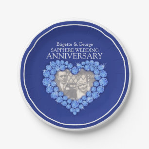 Sapphire Anniversary photo heart paper plate