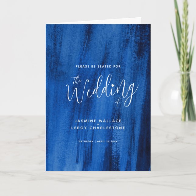 Sapphire blue abstract art wedding programme (Front)