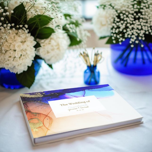 Sapphire Blue Abstract Wedding Guest Book (Sapphire Blue Abstract Wedding Guest Book.)