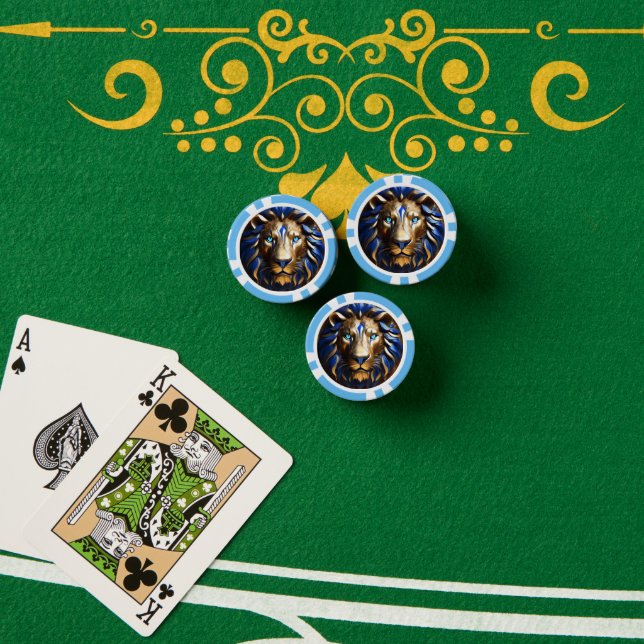 Sapphire Blue And Gold Lion, Poker Chips (Poker Table (Stack))