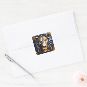 Sapphire Blue And Gold Lion, Square Sticker