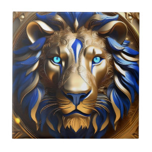 Sapphire Blue And Gold Lion, Tile