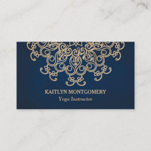 Sapphire Blue and Gold Ornate Sunburst Mandala Business Card