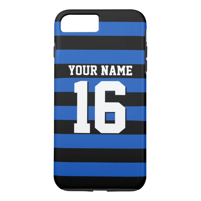 Sapphire Blue Black Sports Jersey Preppy Stripe Case-Mate iPhone Case (Back)