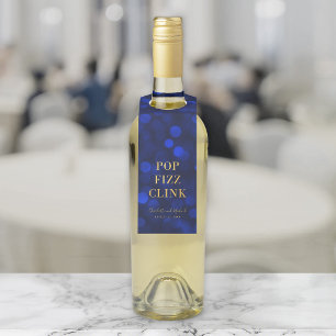 Sapphire Blue Bokeh Faux Gold Pop Fizz Clink Bottle Tag