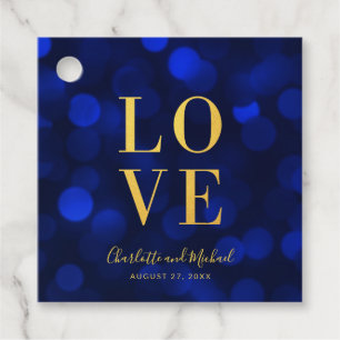 Sapphire Blue Bokeh Lights Faux Gold Love Favour Tags