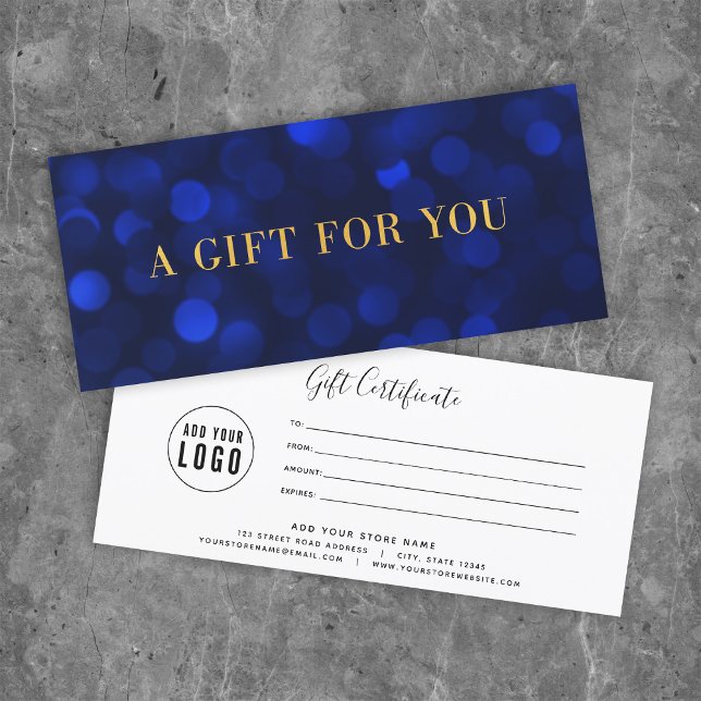 Sapphire Blue Bokeh Lights Gold Gift Certificate (Creator Uploaded)