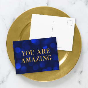 Sapphire Blue Bokeh Lights Gold You Are Amazing Postcard
