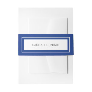 Sapphire Blue Bold Border Modern Wedding Invitation Belly Band