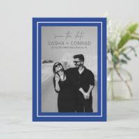 Sapphire Blue Bold Border Photo Modern Wedding