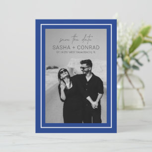 Sapphire Blue Bold Border Photo Modern Wedding Save The Date