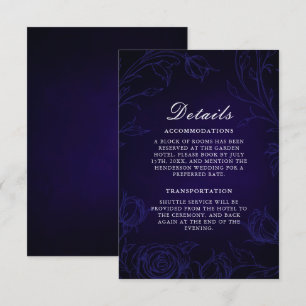 Sapphire Blue Botanical Garden Rose Wedding Detail Enclosure Card