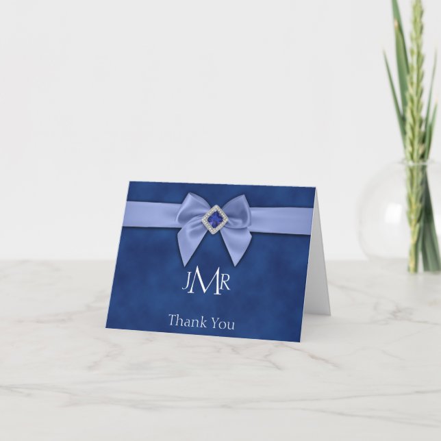 Sapphire Blue Bow 45th Anniversary Thank You Card (Front)