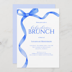 Sapphire Blue Bow Ribbon Baby Shower Brunch Invitation